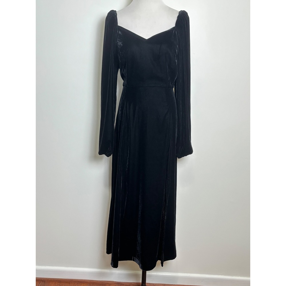 Summersalt Black Velvet Midi Dress 6 Quiet Luxury Wedding Cocktail Holiday